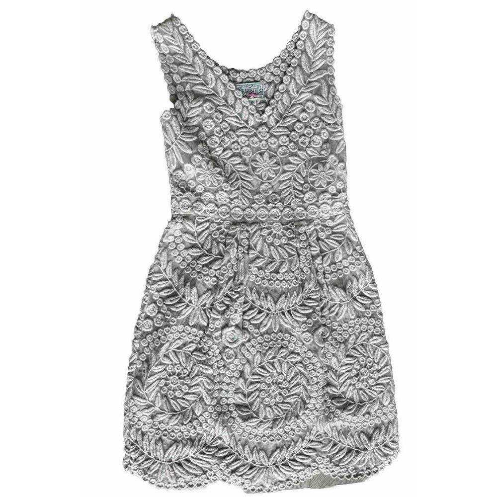 BARASCHI Cream Lace Dress Embroidered Unlined Sleeveless Fit Flare Size 0